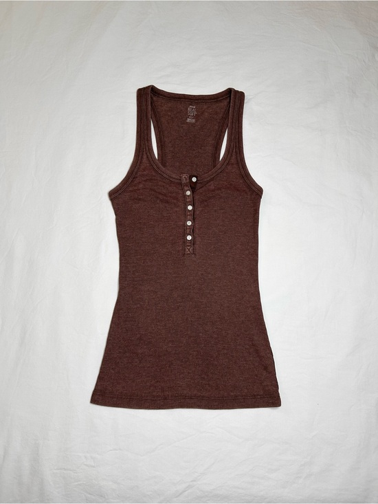 Real Soft Tops - Aerie Brown Ribbed Button Front Tank Top